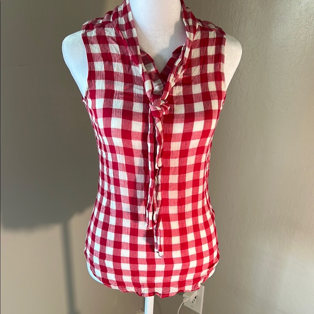Red and White Checkered Sleeveless Top